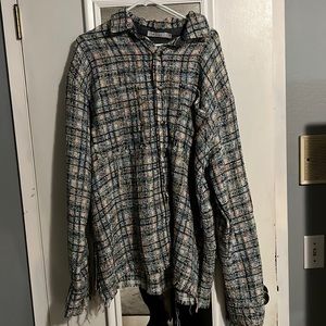 Men’s Multi-Colored MNML Distressed Button Up Shirt (Size XL)